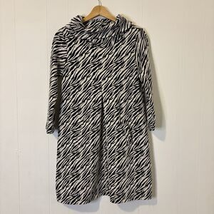 Tyler Boe Kim Dress Knit Mock Cowl Neck Long Sleeve Zebra/Animal Print Pocket